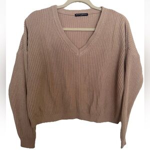 Brandy Melville Dusty Rose v-neck Knitted Sweater  One Size beige soft